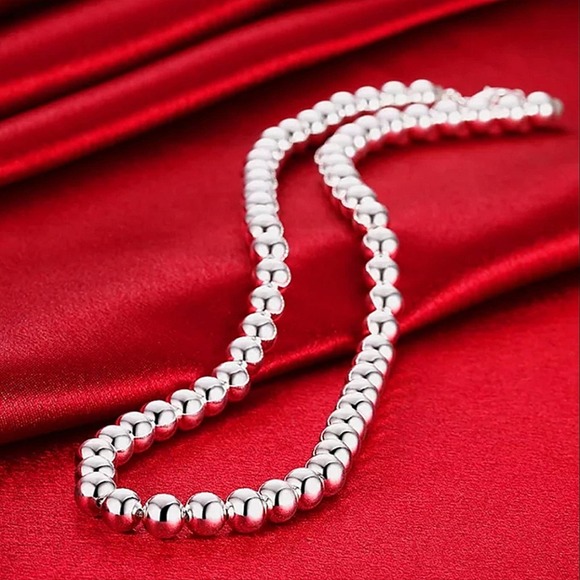 Beaded Ball Sterling Silver Necklace 8mm - Picture 7 of 7